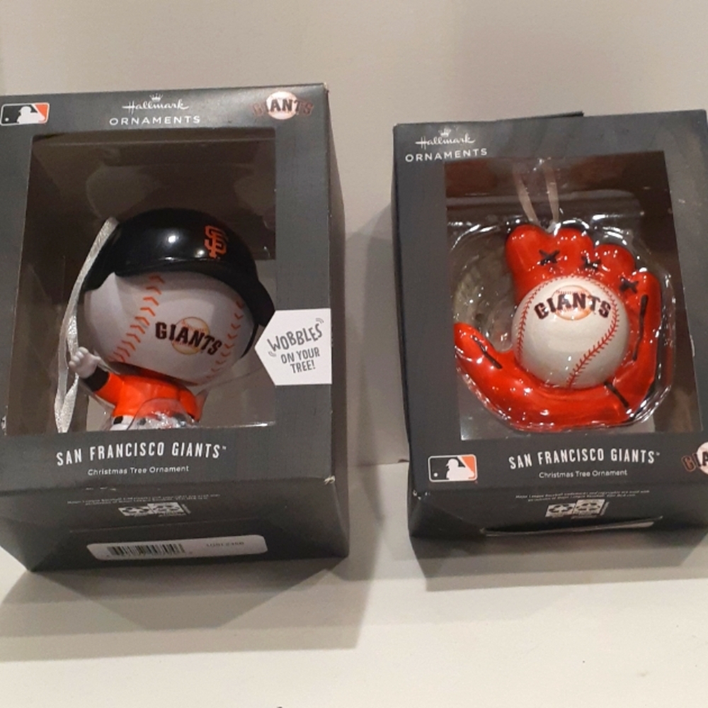 2 NIB SF GIANTS Wobble Bobblehead + Glove Ornaments/Rearview Hangers